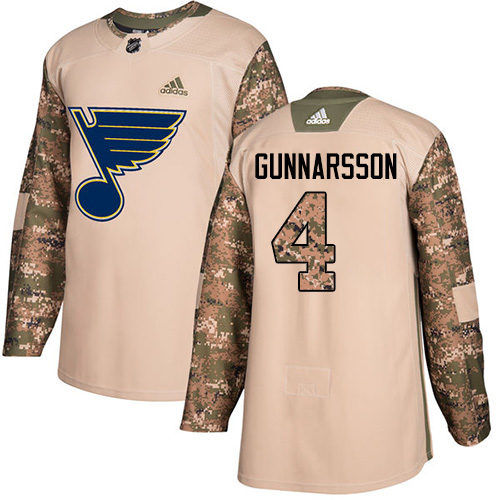 Adidas Blues #4 Carl Gunnarsson Camo Authentic Veterans Day Stitched NHL Jersey - Click Image to Close